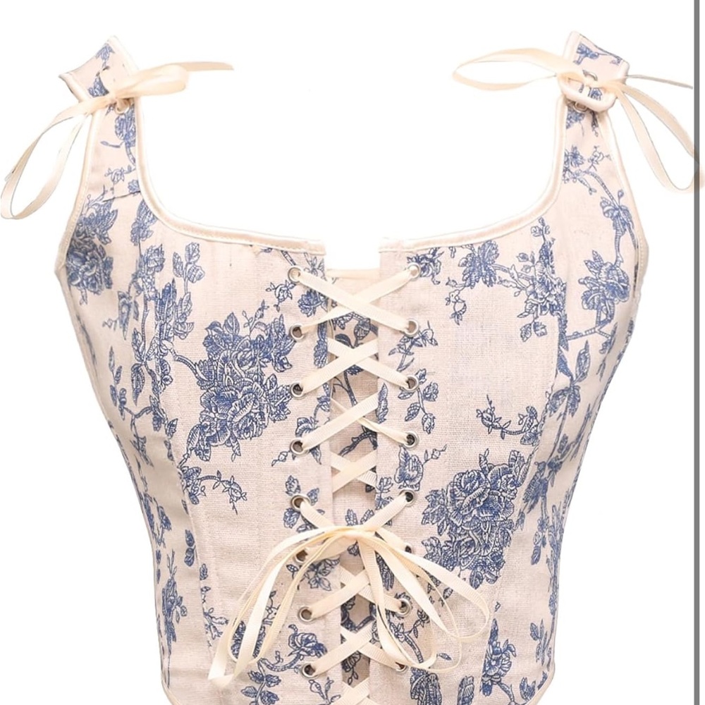 Floral Lace-Up Corset Top